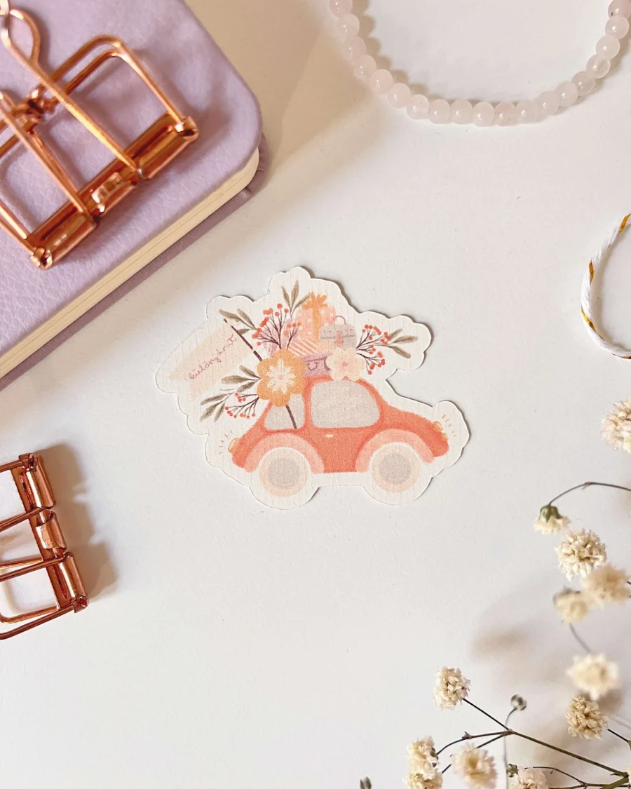 Autó virágokkal matrica